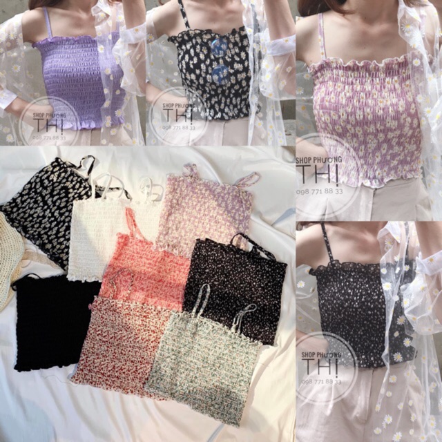 Áo quây - áo hai dây hoa nhí vintage ulzzang (hình shop tự chụp/sẵn)
