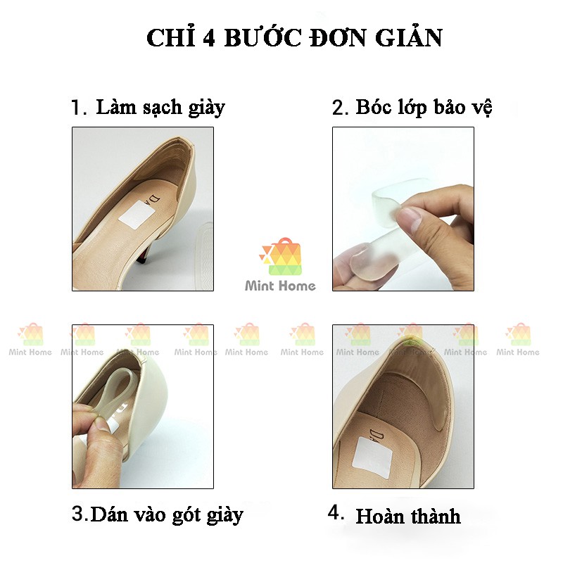 Miếng lót gót giày silicon cho giày cao gót nữ, thể thao nam, chống rộng, đau chân, bảo vệ gót chân, tăng size (bộ 2)