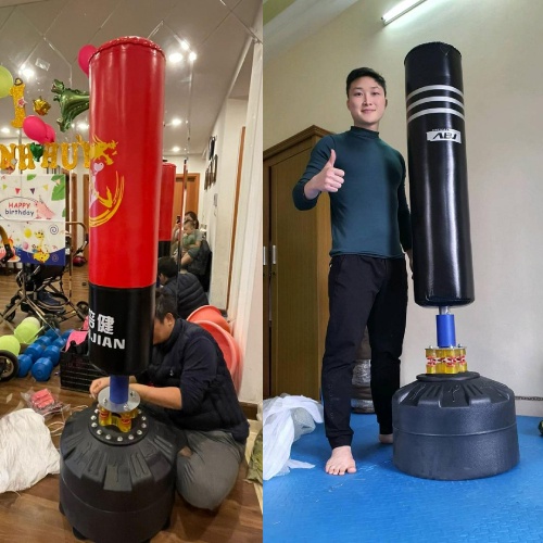 Bao cát đấm bốc 💯FREESHIP💯 bao cát UFC lò xo cực đại phiên bản LUXURY dài 175cm Ø 28cm, màu đen đỏ, tặng 8 items