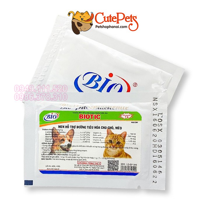 Men tiêu hóa cho chó mèo Biotic 5g Men hỗ trợ đường tiêu hóa - CutePets Phụ kiện thú cưng pet shop Hà Nội