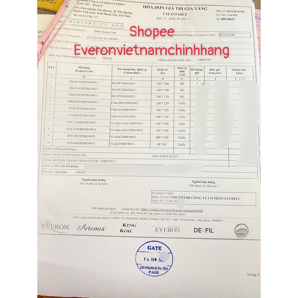 Bộ drap Ga phủ ga chun chần chăn hè Everon chính hãng màu vàng thêu ESM19013 Chất liệu Modal