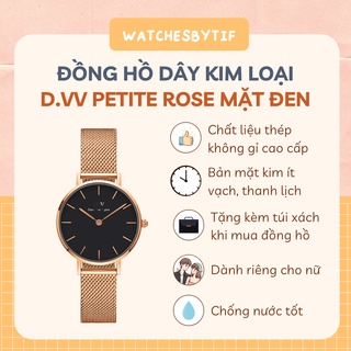 Đồng hồ nữ D.VV dây kim loại rose mặt đen (size 28mm/32mm)