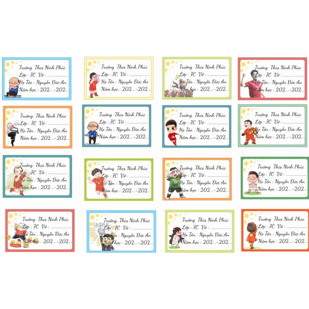 16 Nhãn vở cầu thủ bóng đá Việt Nam chibi ( Kích Thước 4,5 x 6,5 cm Có Sẵn Keo ) StickerViet.com