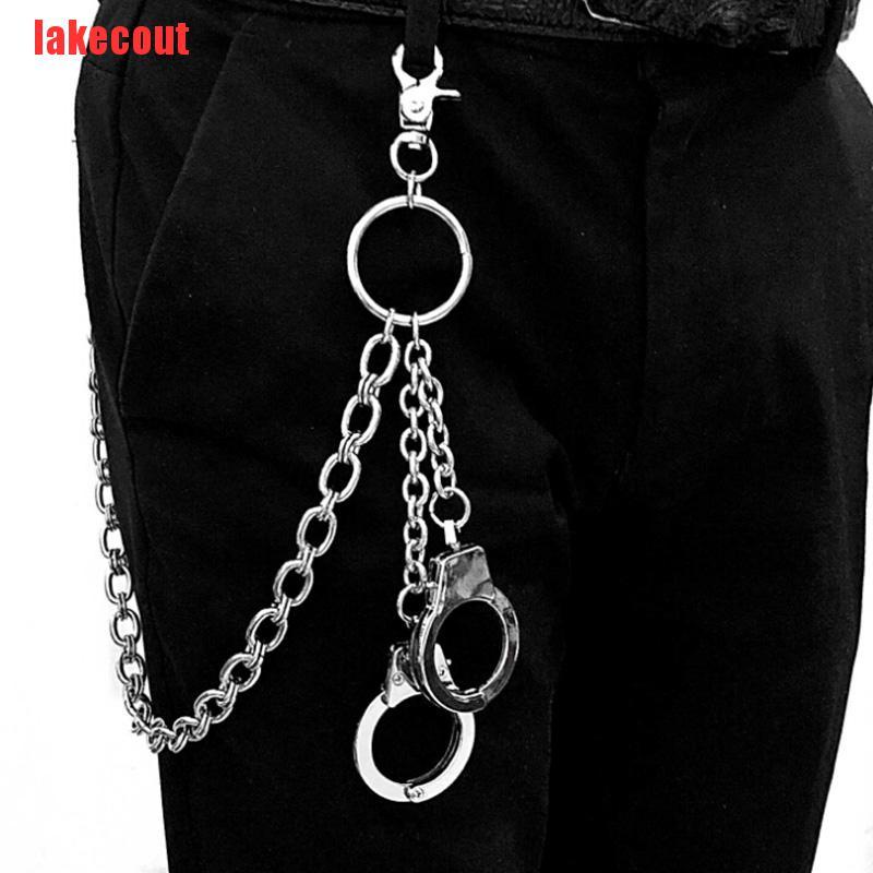 {lakecout}Mens Hip Top Punk Rock Pants Trousers Jeans Waist Wallet Skull Metal Chains YJB