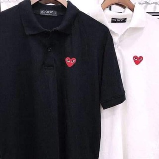 Áo thun cổ bẻ nam nữ thêu tim