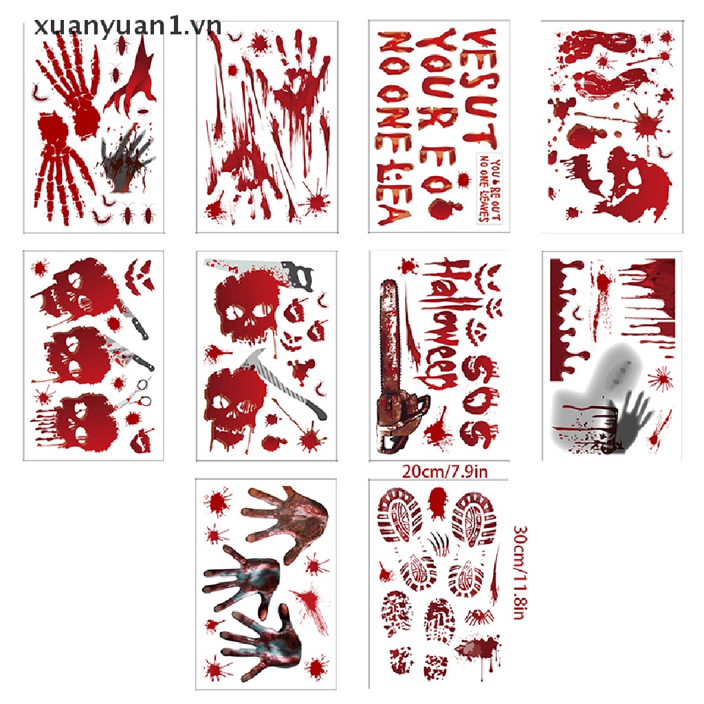 Decal dán tường Kính Hình Bàn Tay Máu Kinh Dị Trang Trí Halloween