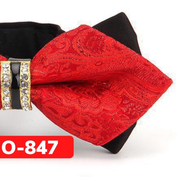 Nơ cài cổ áo Nam màu đỏ đính đá thời trang dành cho chú rể, dự tiệc, chụp ảnh NO-847