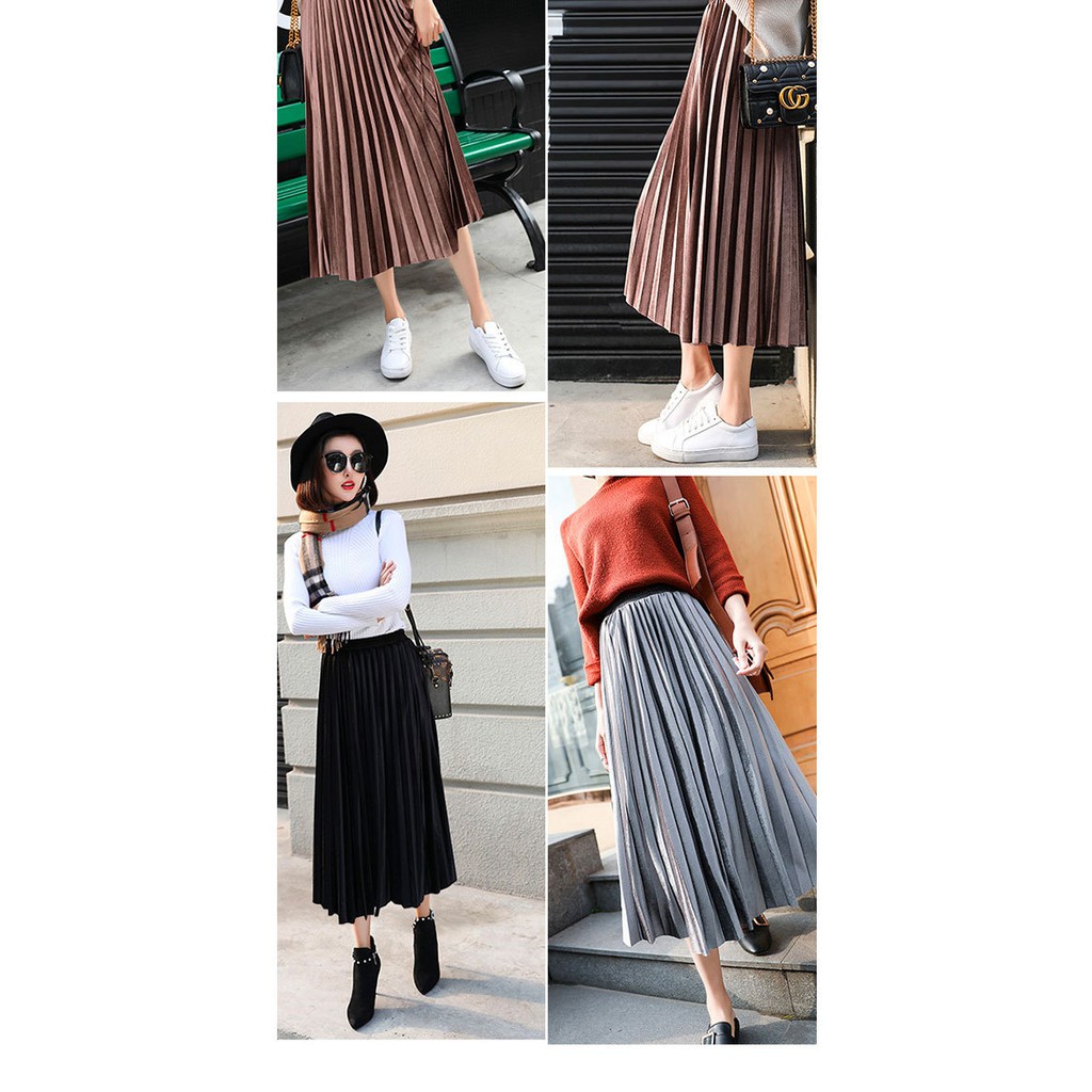 [Free SHIP]Chân váy xếp ly dáng dài sang trọng
