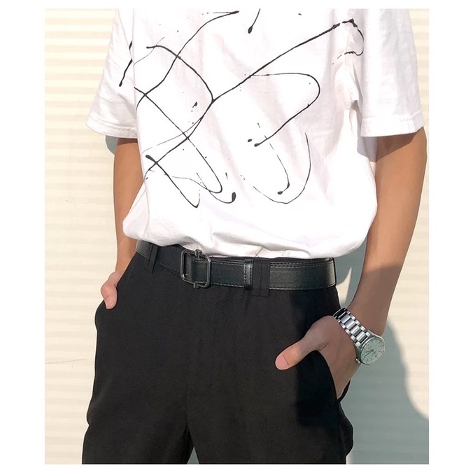 Thắt lưng nam hàn quốc da đẹp vuông đen Meo shop TLN013 dây thắt lưng unisex nịt nam bản nhỏ to đi học làm