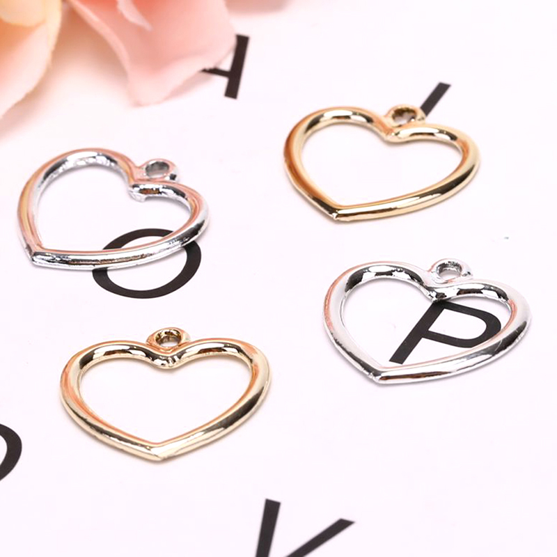 Set 10 Mặt Dây Chuyền Hình Trái Tim Rỗng Bằng Hợp Kim DIY