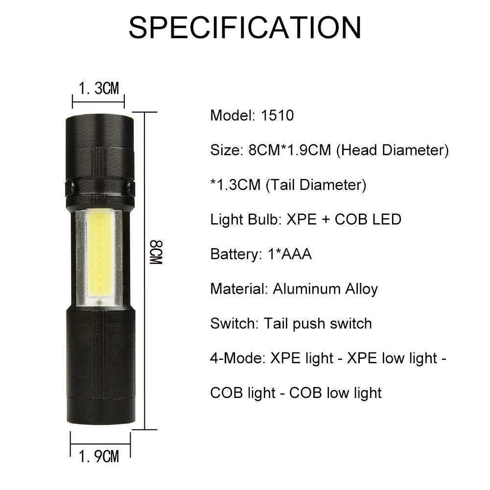 COB Flashlight Mini LED Light AAA Lamp Camping Light Waterproof 4 Modes