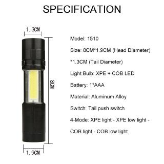 COB Flashlight Mini LED Light AAA Lamp Camping Light Waterproof 4 Modes