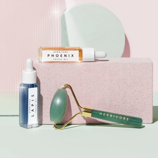 Set dưỡng da Herbivore De-puff + Glow Mini Jade Roller Trio