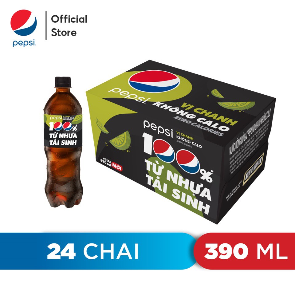 [DEAL SỐC KÈM NÓN][HCM | ĐN]Thùng 24 Chai Nước Ngọt Có Gaz Pepsi Vị Chanh Không Calo (390ml /chai)