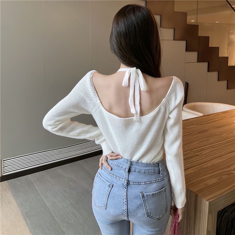 Áo len kiểu hở vai buộc nơ - AL03