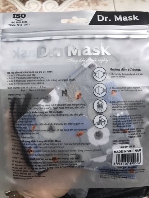 Khẩu trang vải 3d Dr Mask ( 4 lớp có lớp than hoạt tính chống bụi khuẩn )