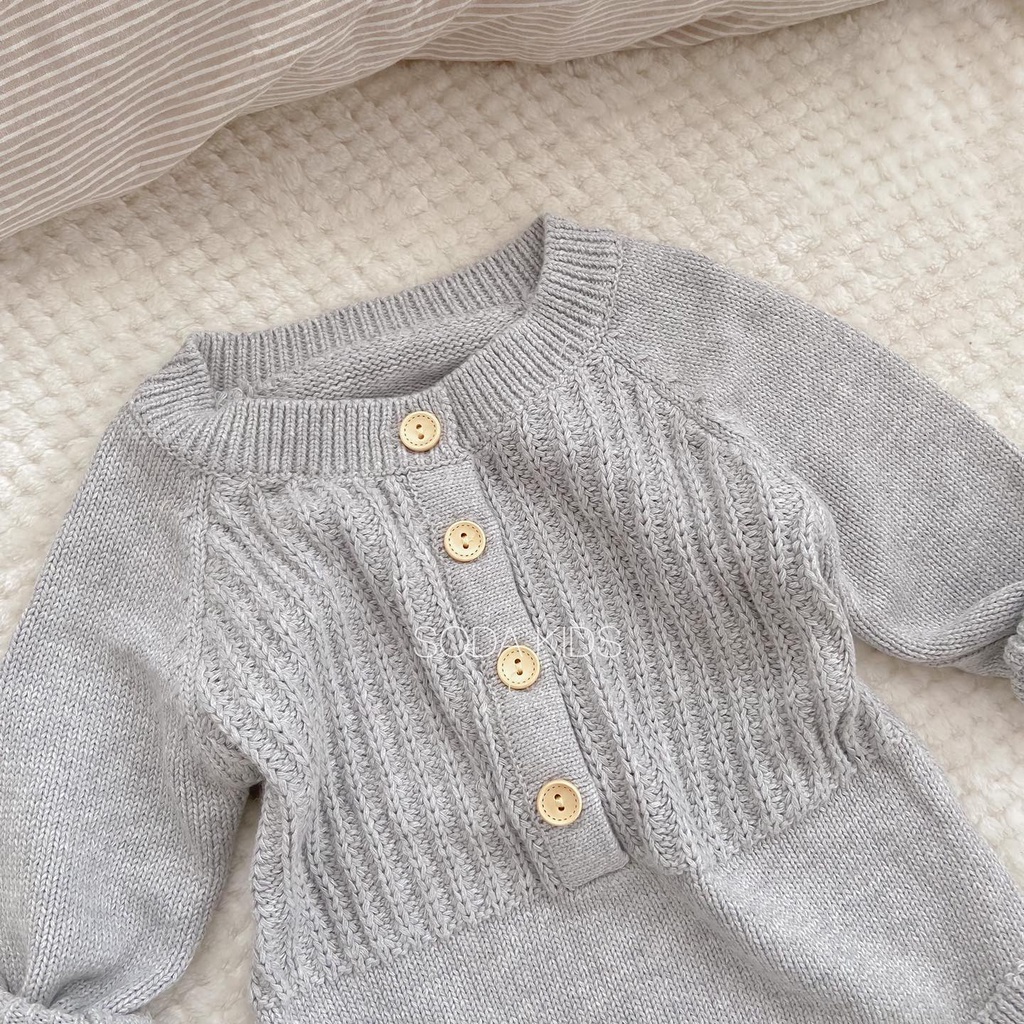 Body bé trai, bé gái chất liệu len dệt kim màu ghi (Ảnh thật)