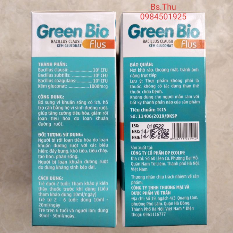 Green Bio Flus Plus hộp 20 ống bổ sung 3 tỷ lợi khuẩn hỗ trợ cân bằng vi sinh đường ruột, tiêu hóa khỏe