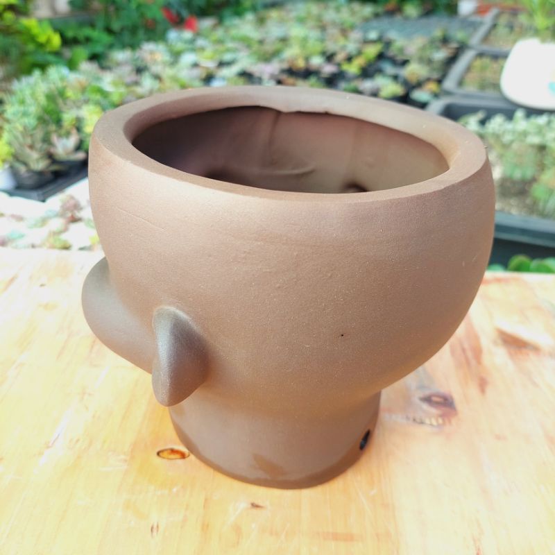 Chậu đất nung, Chậu sen đá - Chú Tí, đường kính miệng chậu 13cm, chiều cao chậu 15cm