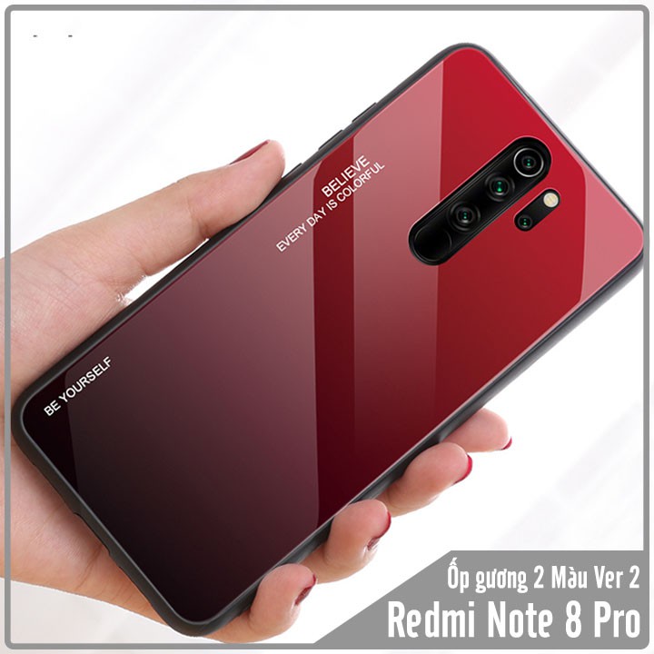 Ốp lưng cho Xiaomi Redmi Note 8 Pro gương cứng 2 màu Gradient Ver 2 , viền TPU dẻo đen