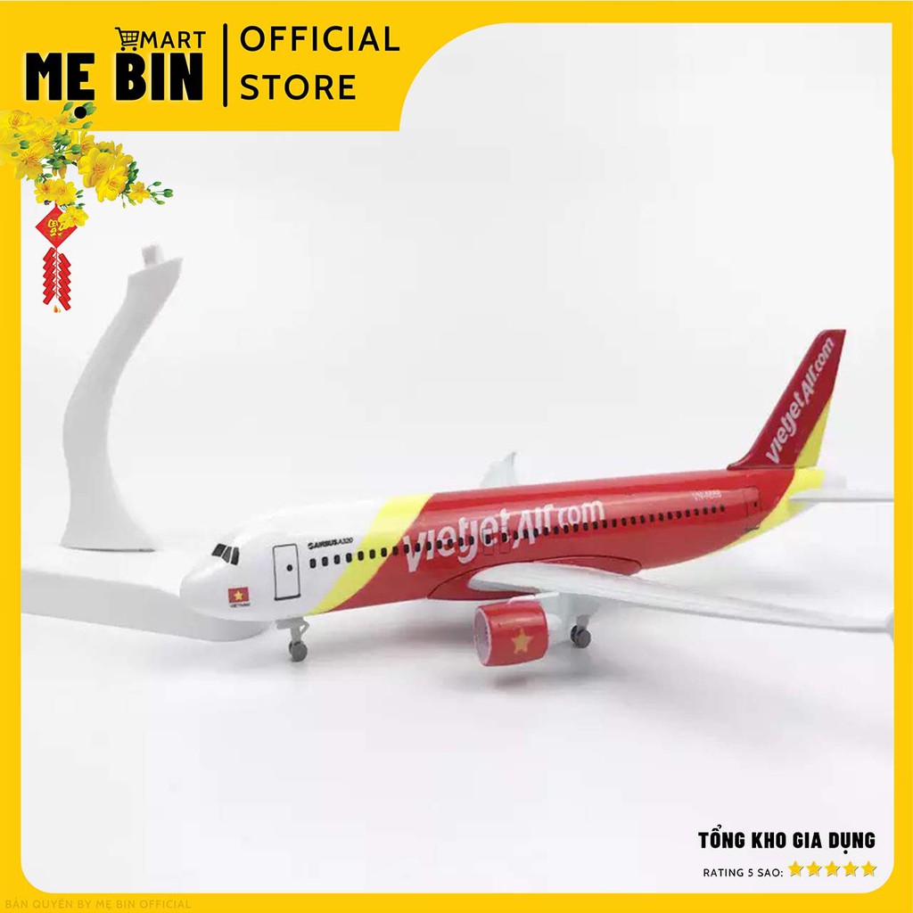 [20cm Có Bánh Xe] Mô Hình Máy Bay VietJet Mô Hình Đồ Chơi Cho Bé (20cm, 16cm) + Kèm Đế Trưng Bày - Mẹ Bin Mart