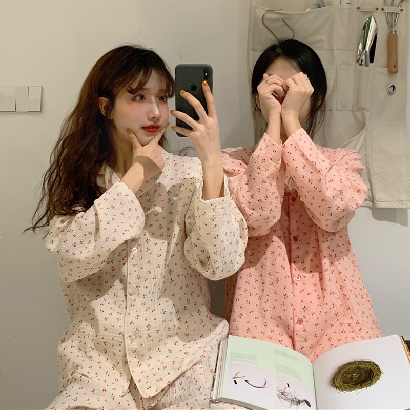 BỘ PIJAMA CHẤT ĐŨI XÔ HOẠ TIẾT CHERRY - bộ ngủ dễ thương hàng thiết kế