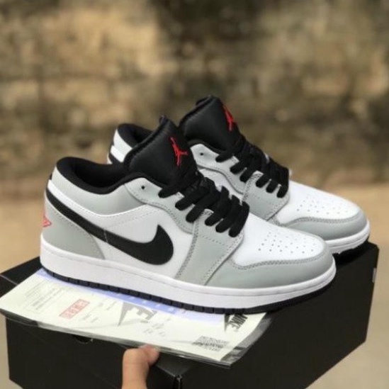 Giày Sneaker  Air Jordan 1 Low Smoke Grey, Giày thể thao JD1 Xám thấp thêu chỉ đỏ nam nữ full box bill