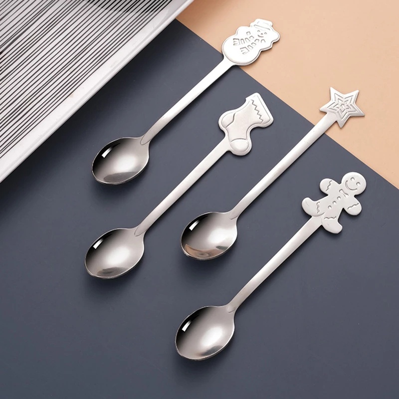 Bộ 4 muỗng cà phê bằng thép không gỉ họa tiết giáng sinh