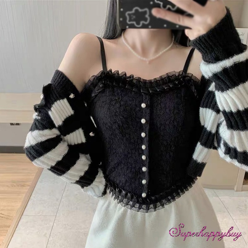 Áo Hai Dây Phối Ren Kiểu Dáng Quyến Rũ Hợp Thời Trang Cho Nữ