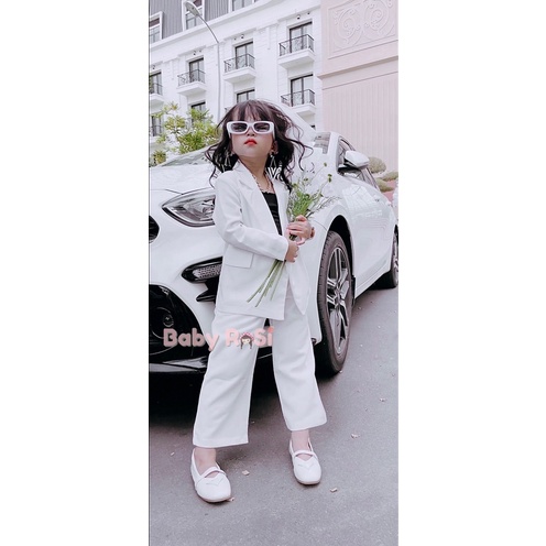 Áo khoác vest cổ nhọn cho bé gái