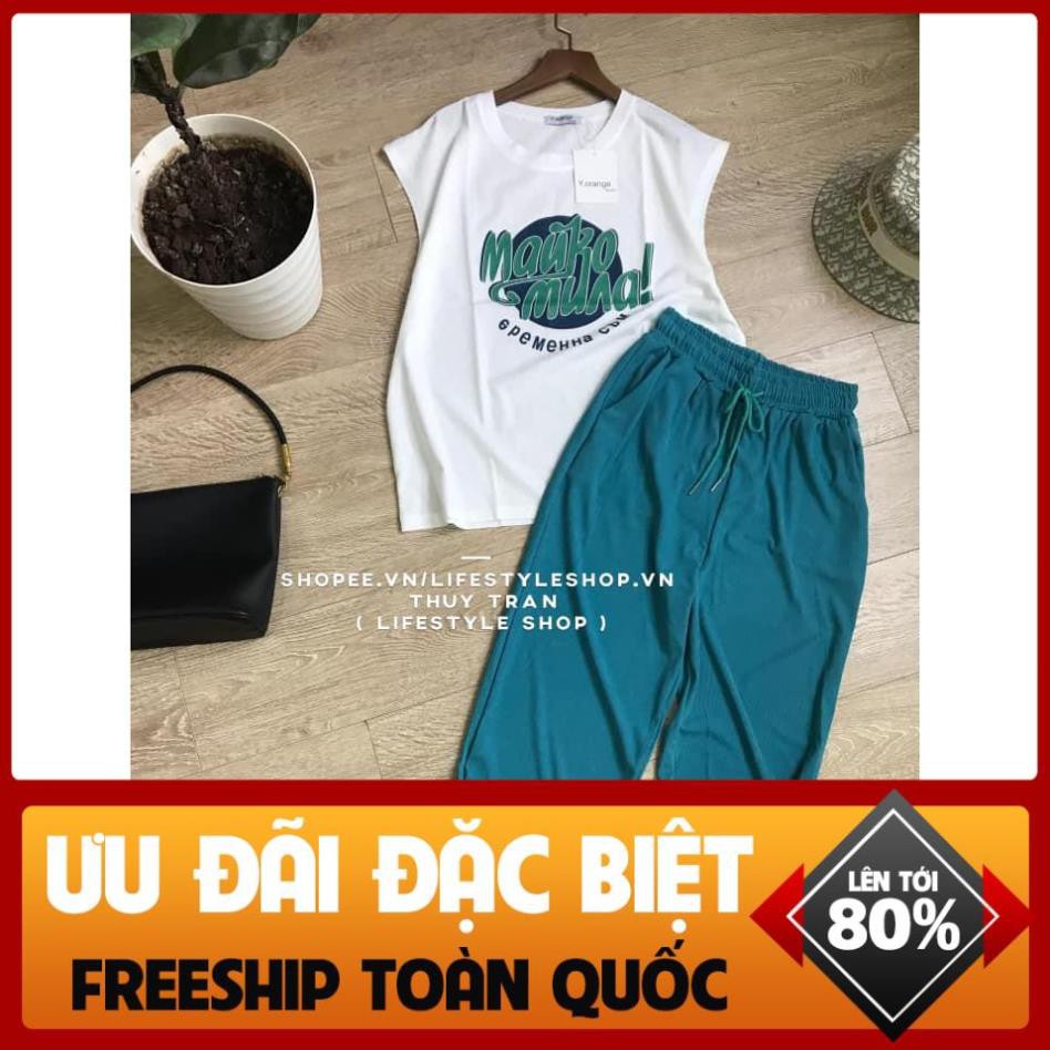 Áo thun giấy nữ sát nách hàng Quảng Châu form rộng rãi nhẹ mát in chữ Maruko *