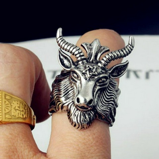 Men Ring Jewelry Vintage Satan Worship Sheep Goat Head Titanium Steel Ring