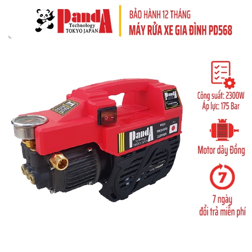 Máy rửa xe PANDA PD568 công suất 2300W, Motor từ dây Đồng dùng cho gia đình phun rửa sân, ô tô, xe máy