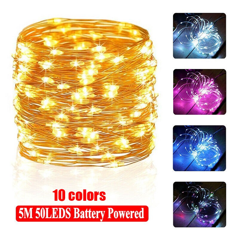 Dây Đèn Led 5M 10M 10 Màu Dùng Pin Trang Trí Phòng Trẻ Em
