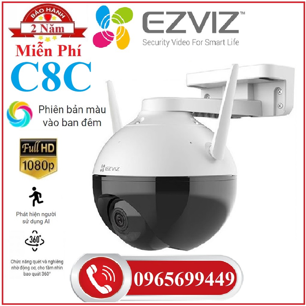 Camera Ezviz Không Dây Ngoài Trời PTZ Ezviz C8C Xoay 360 Độ Full HD 1080P Full Màu Đêm- Hàng Chính Hãng