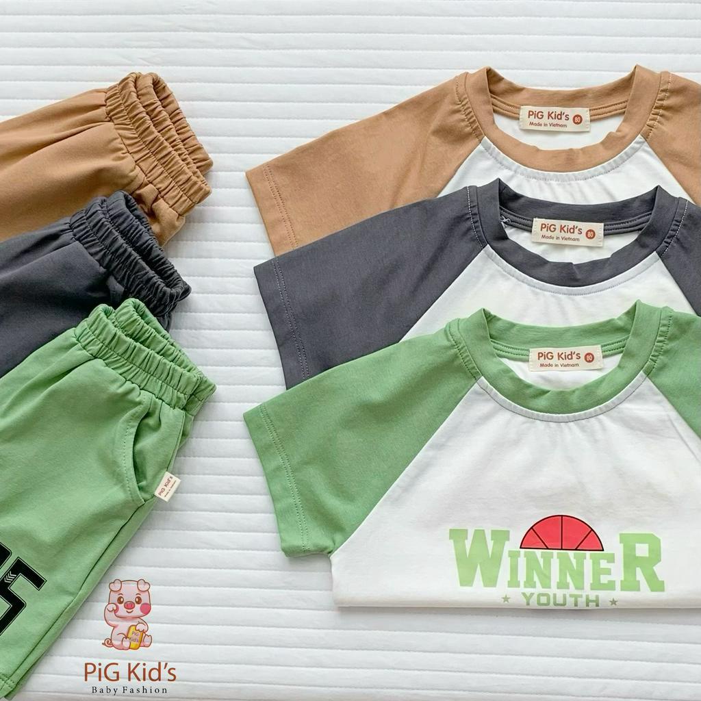 Bộ cotton cộc tay mềm mát unisex cho bé, bộ thun cotton co dãn tay phối năng động