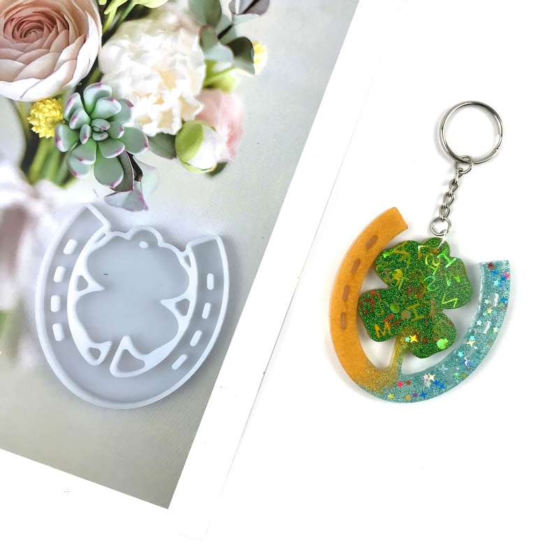 Khuôn Silicone Làm Móc Khóa Epoxy Resin Hình Cỏ Bốn Lá