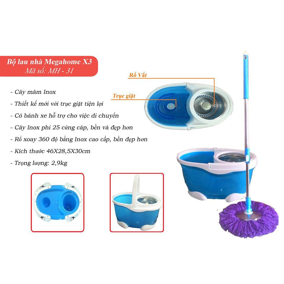 Lau nhà megahome x3 có bánh xe hàng đẹp