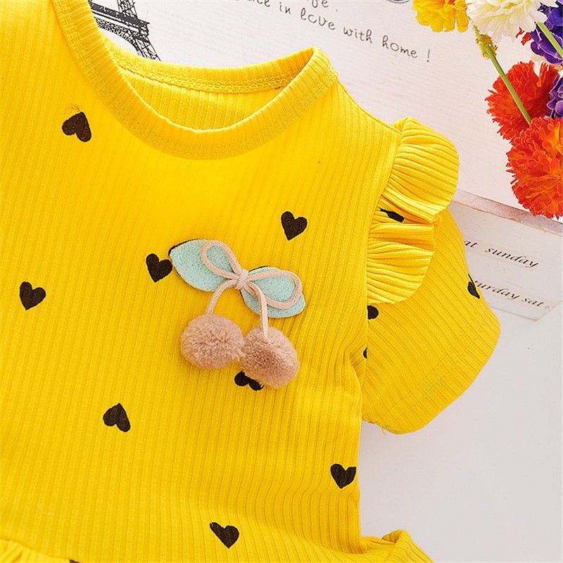 Đầm ngắn tay in họa tiết trái tim đáng yêu dành cho bé gái