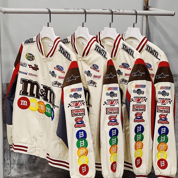 AK Bomber kaki Racing M&M-Trắng