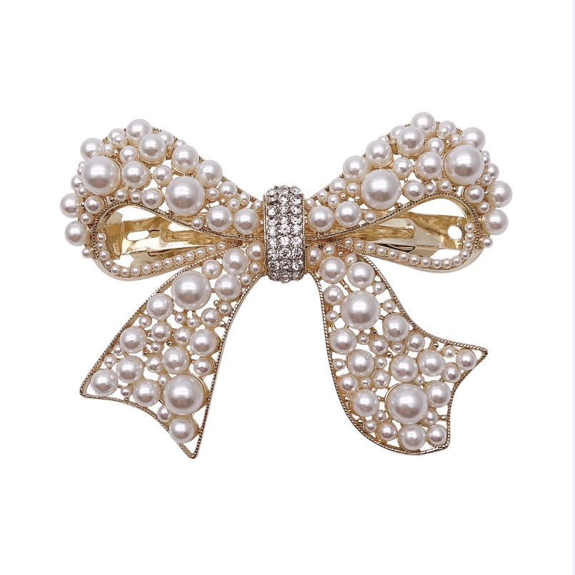 Kẹp tóc hình nơ đính ngọc trai nhân tạo phong cách Hàn Quốc dễ thương