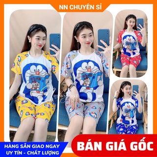 Đồ bộ nữ mặc nhà chất thun mềm mịn  mát in hình doremon hoạt hình dễ thương Bộ thun lửng BTT59