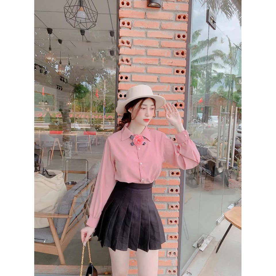 Áo sơ mi nữ công sở 💖KELLY BOUTIQUE💖 Áo kiểu nữ tay dài chất Kate cao cấp HOA HỒNG NGANG CỔ]