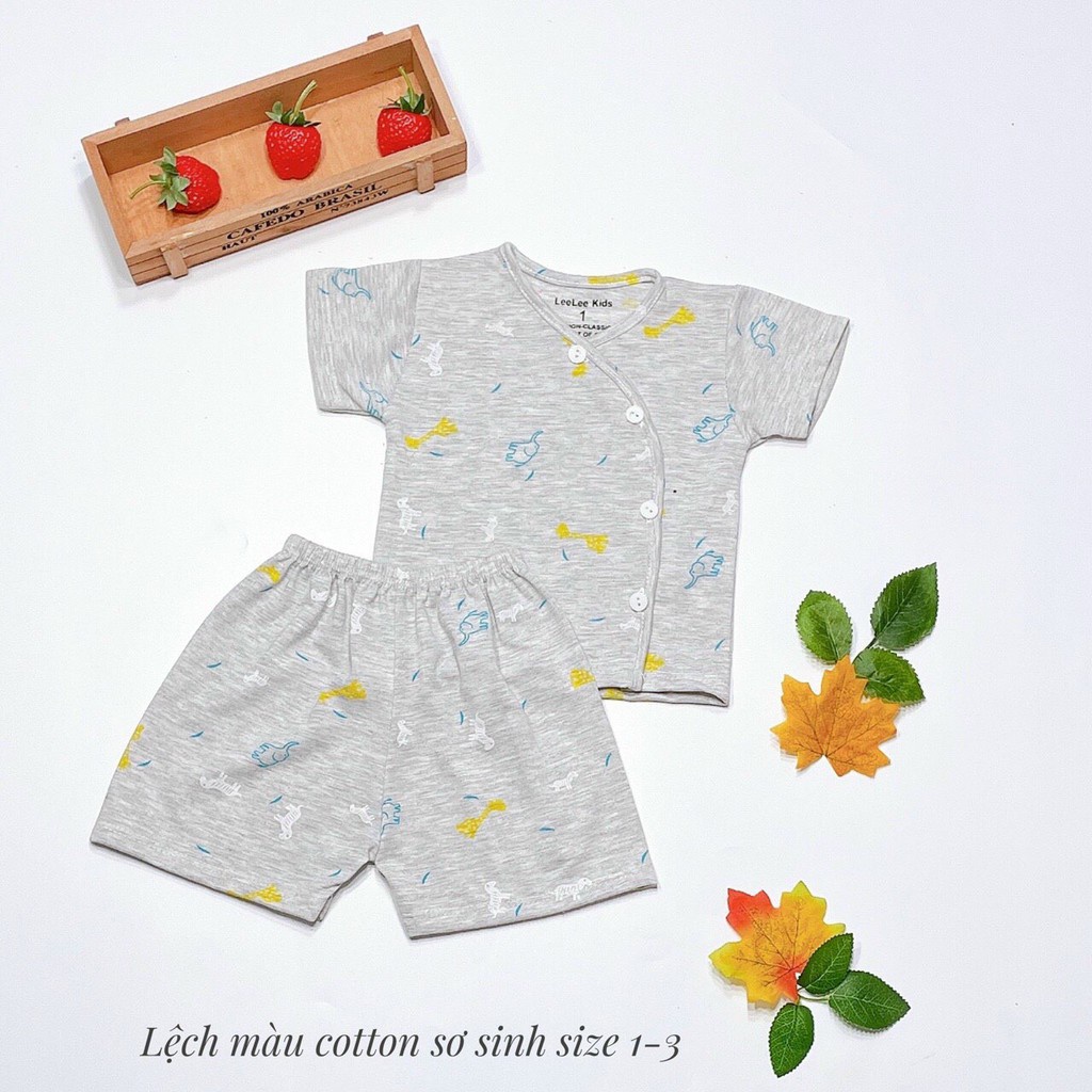 Quần áo sơ sinh bộ cộc tay cho bé trai bé gái cotton KHUY LỆCH chất lạnh Acutebaby