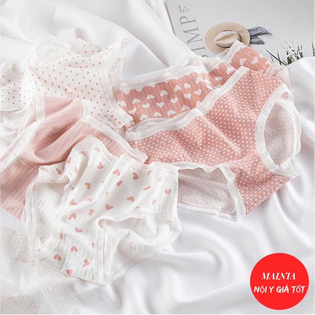 [Có Size M] Quần Lót Nữ Cotton 5 Kiểu Hoạ Tiết Trái Tim Dễ Thương Cao Cấp Loại 1 Mainia Shop