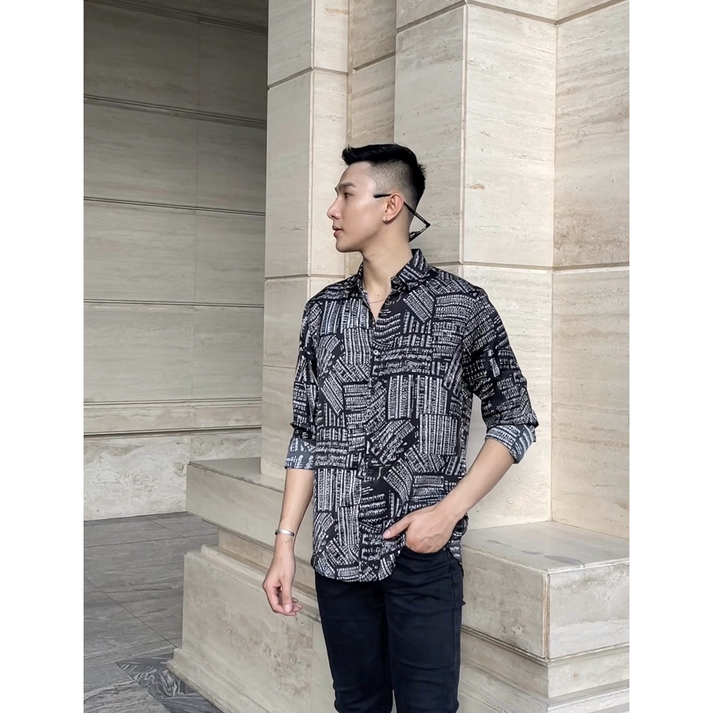 Áo sơ mi nam dài tay form rộng họa tiết vải lụa cao cấp S98