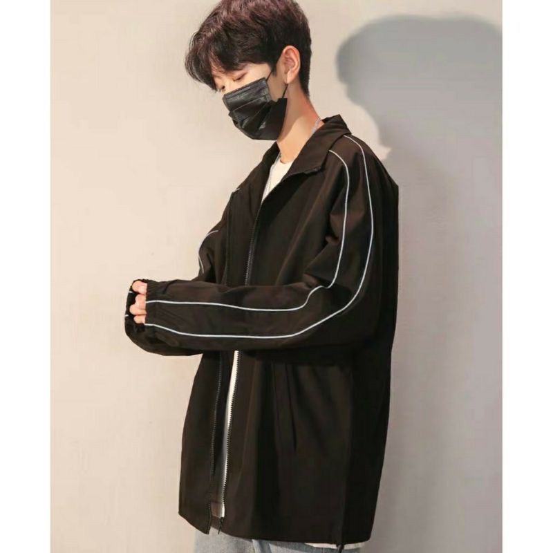 Áo khoác dù viền đen phản quang unisex form rộng