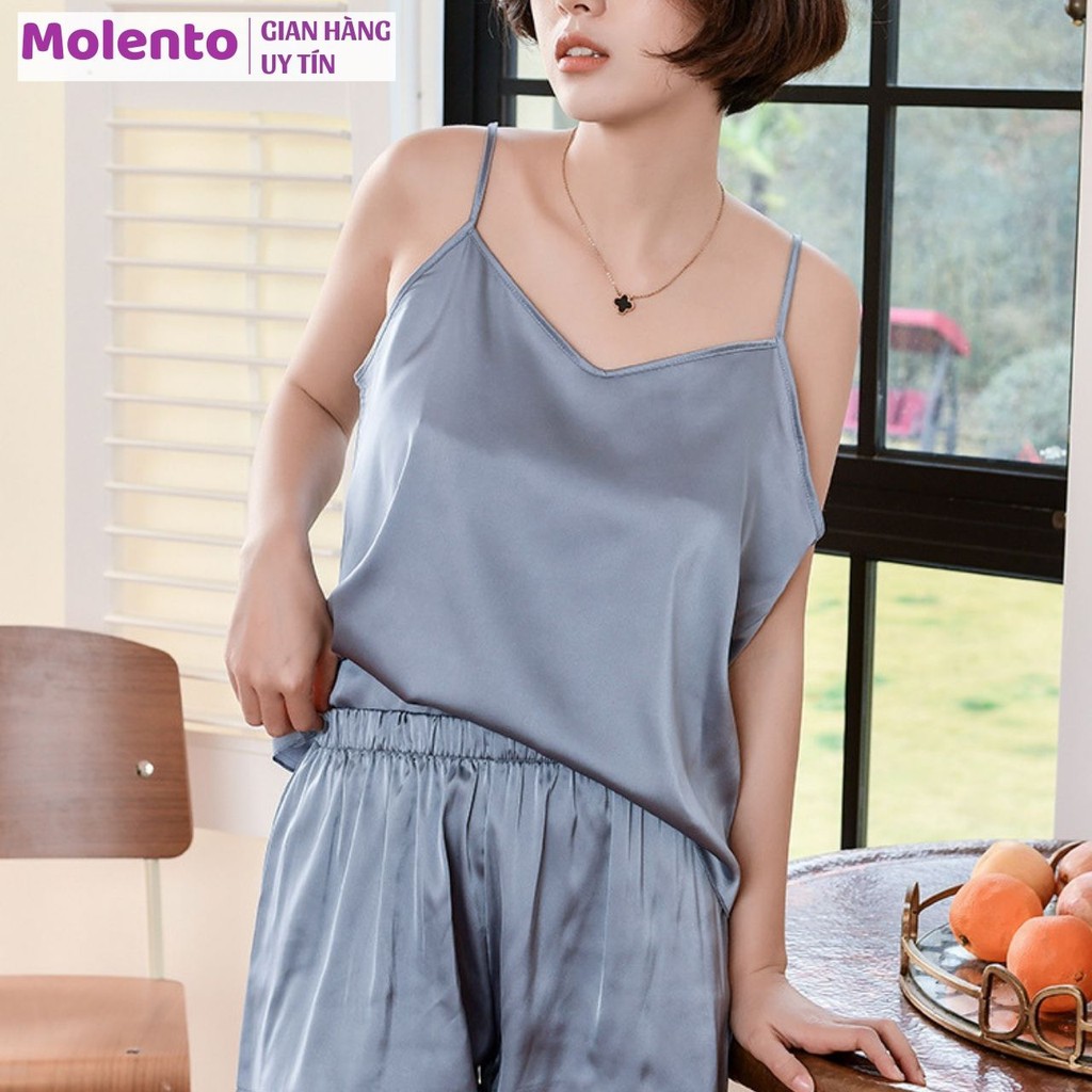 Bộ Lụa 2 Dây Cao Cấp MOLENTO Đồ Ngủ Lụa Đùi Mặc Nhà Dây Áo Tùy Chỉnh Nhẹ Nhàng Thoải Mái - M36
