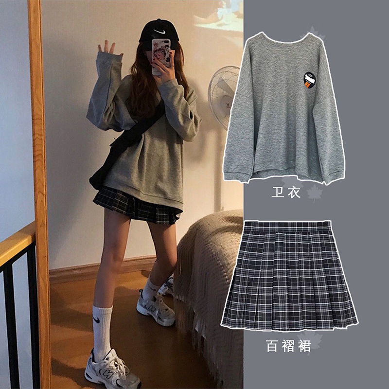 Set Áo Len Dài Tay + Chân Váy Xếp Ly Thời Trang Nữ