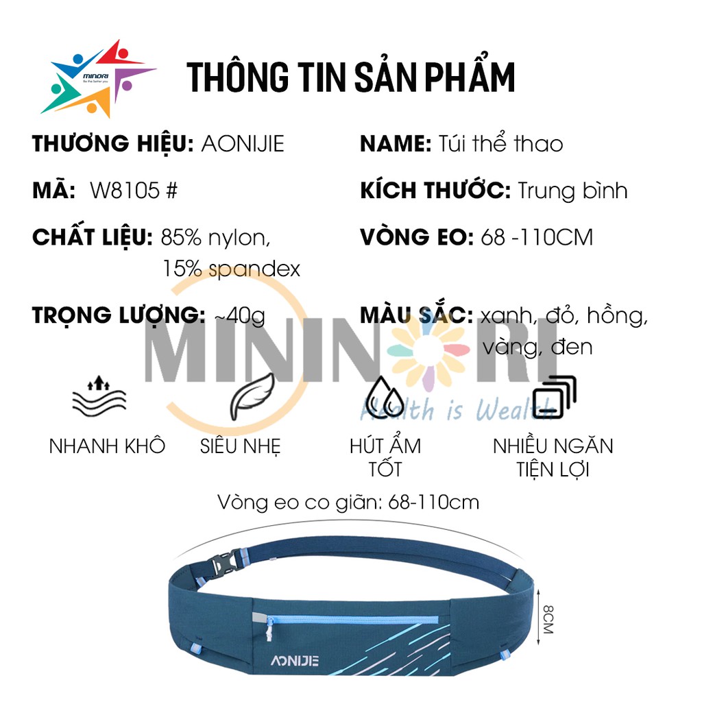 [Mã MINI20k hoàn 10% đơn 199K tối đa 20K xu]Đai Chạy Bộ Ôm Sát Người Thể Thao Aonijie W8105 - Co Giãn, Ôm Sát